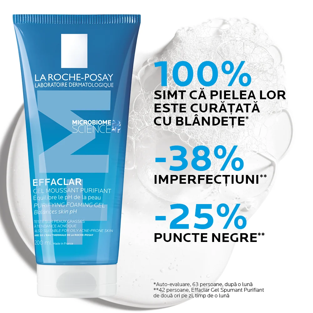 Gel spumant de curatare purifiant pentru ten gras cu tendinta acneica Effaclar, 200ml, La Roche-Posay
