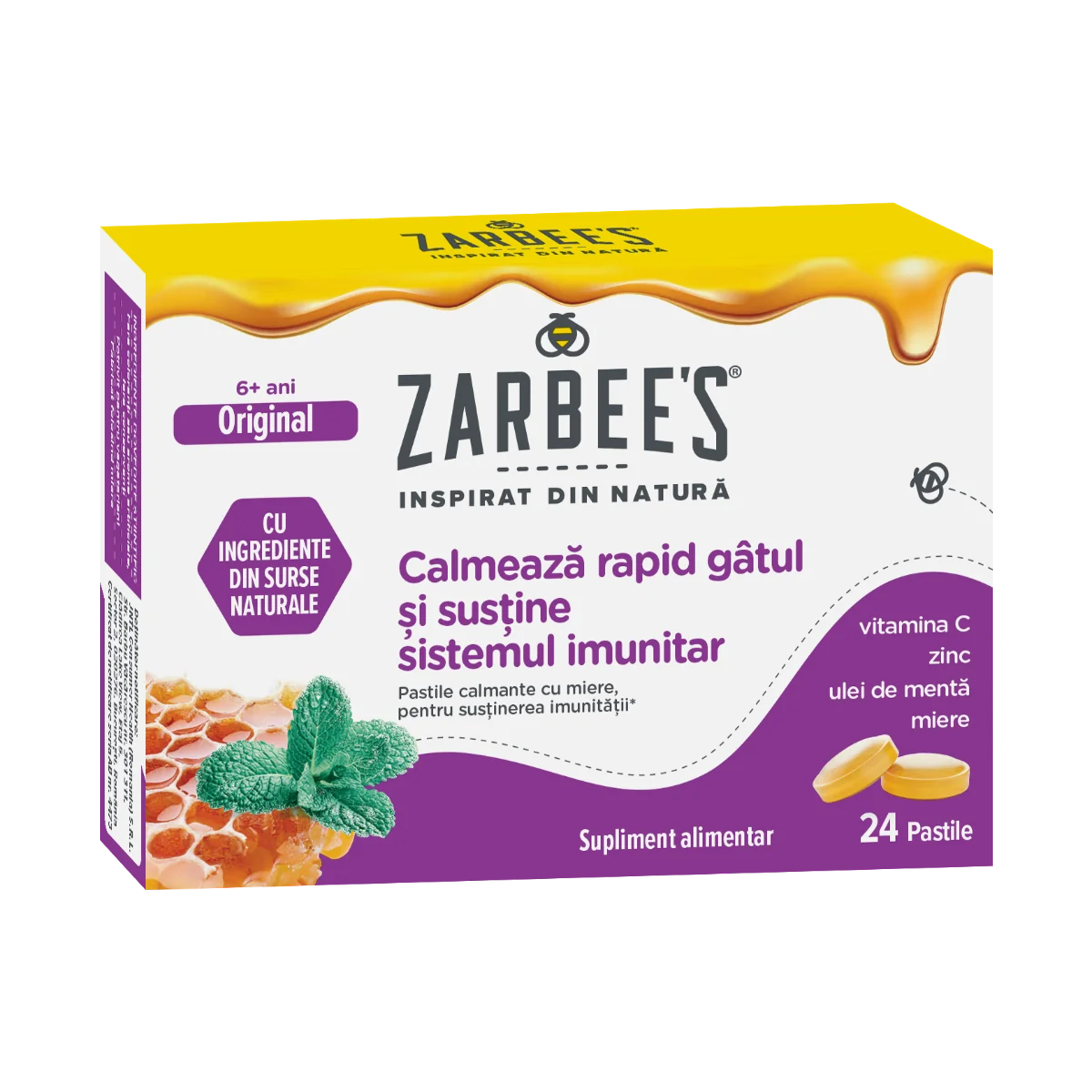Pastile calmante cu miere pentru sustinerea imunitatii, 24 pastile, Zarbee's