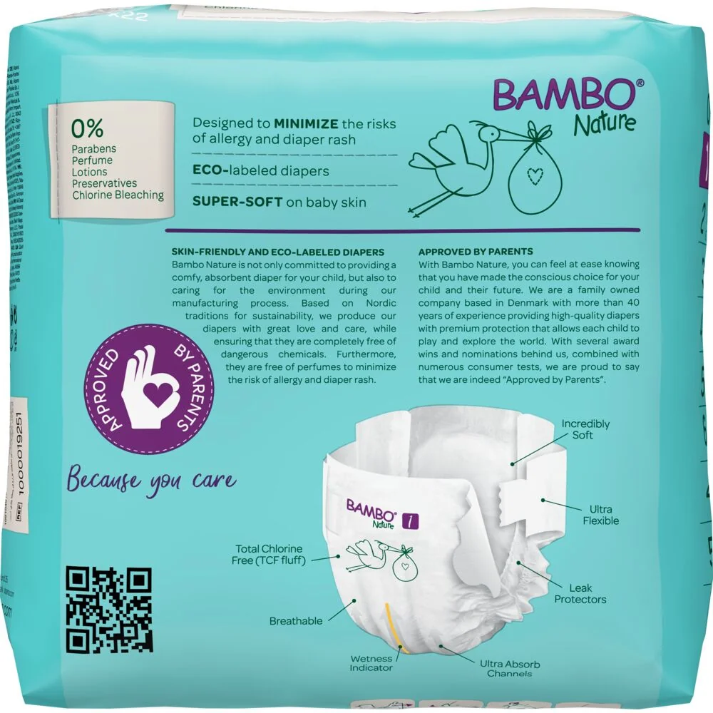 Scutece Ecolabel Nr. 1 pentru 2-4 kg, 22 bucati, Bambo Nature