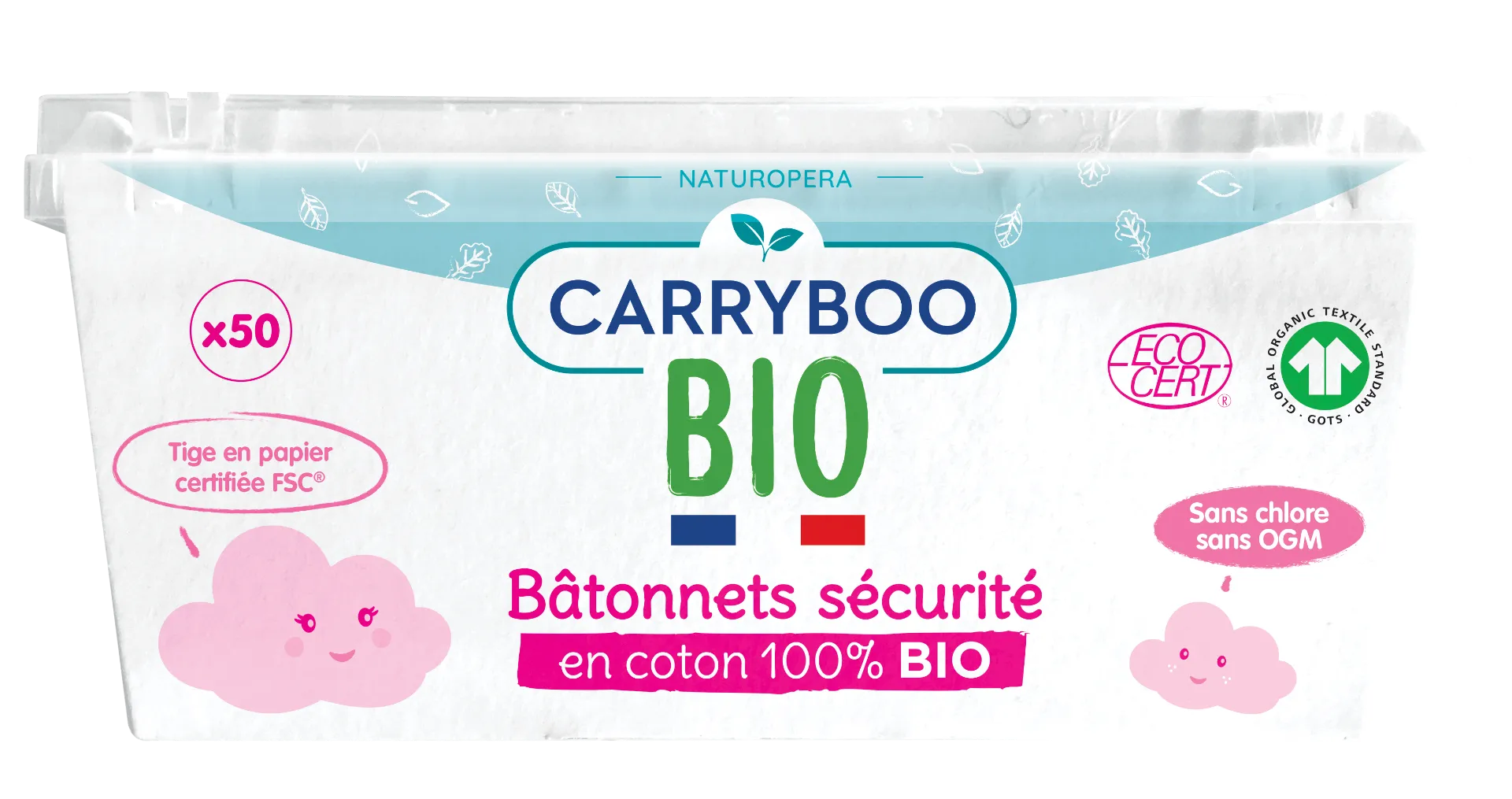 Betisoare cu bumbac securizate pentru bebelusi, 50 bucati, Carryboo