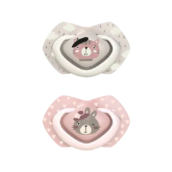 Suzeta roz simetrica din silicon Bonjour Paris 0-6 luni, 2 bucati, Canpol babies 