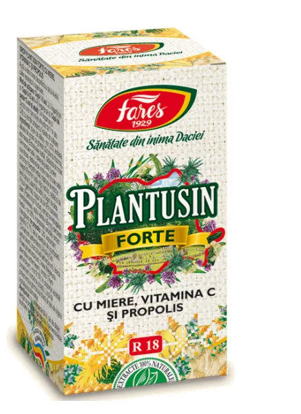 Sirop Plantusin Forte cu miere, Vitamina C si propolis, 100ml, Fares