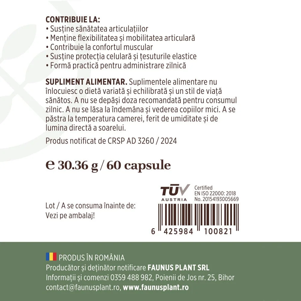 Colagen tip II pentru articulatii oase piele par Colagenus, 60 capsule, Faunus Plant