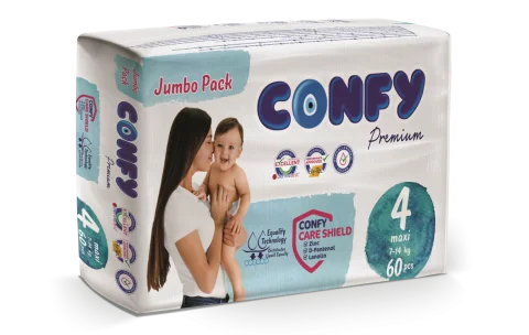 Scutece copii pentru 7 - 14kg Nr.4 Premium Maxi, 60 bucati, Confy