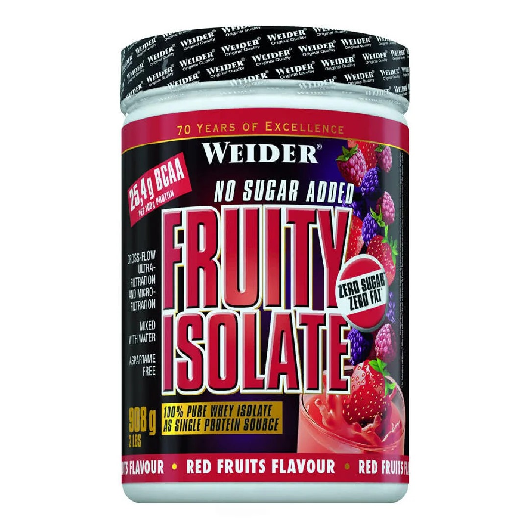 Pudra proteica Fruity Isolate cu aroma de Fructe Rosii, 908g, Weider