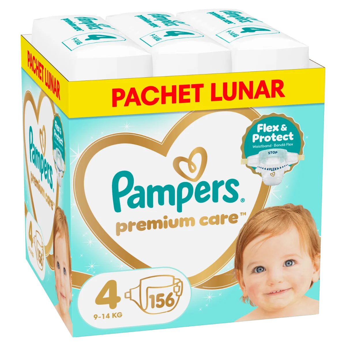 Scutece Premium Care Marimea 4 pentru 9-14 kg, 156 bucati, Pampers