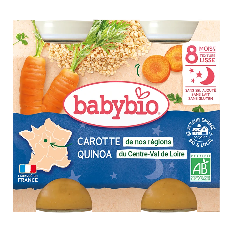 Crema de morcovi si quinoa Bio, 2 x 200g, BabyBio