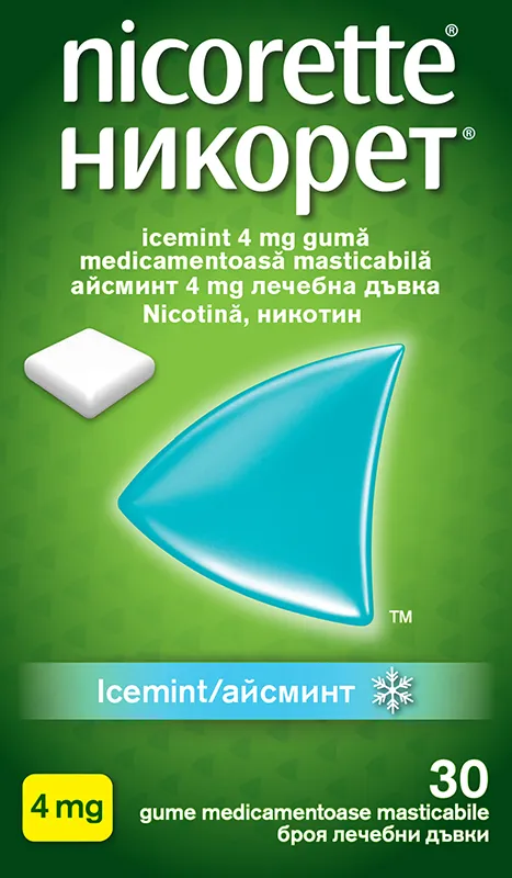 Nicorette® Icemint 4mg guma medicamentoasa masticabila, 30 bucati, Johnson&Johnson 