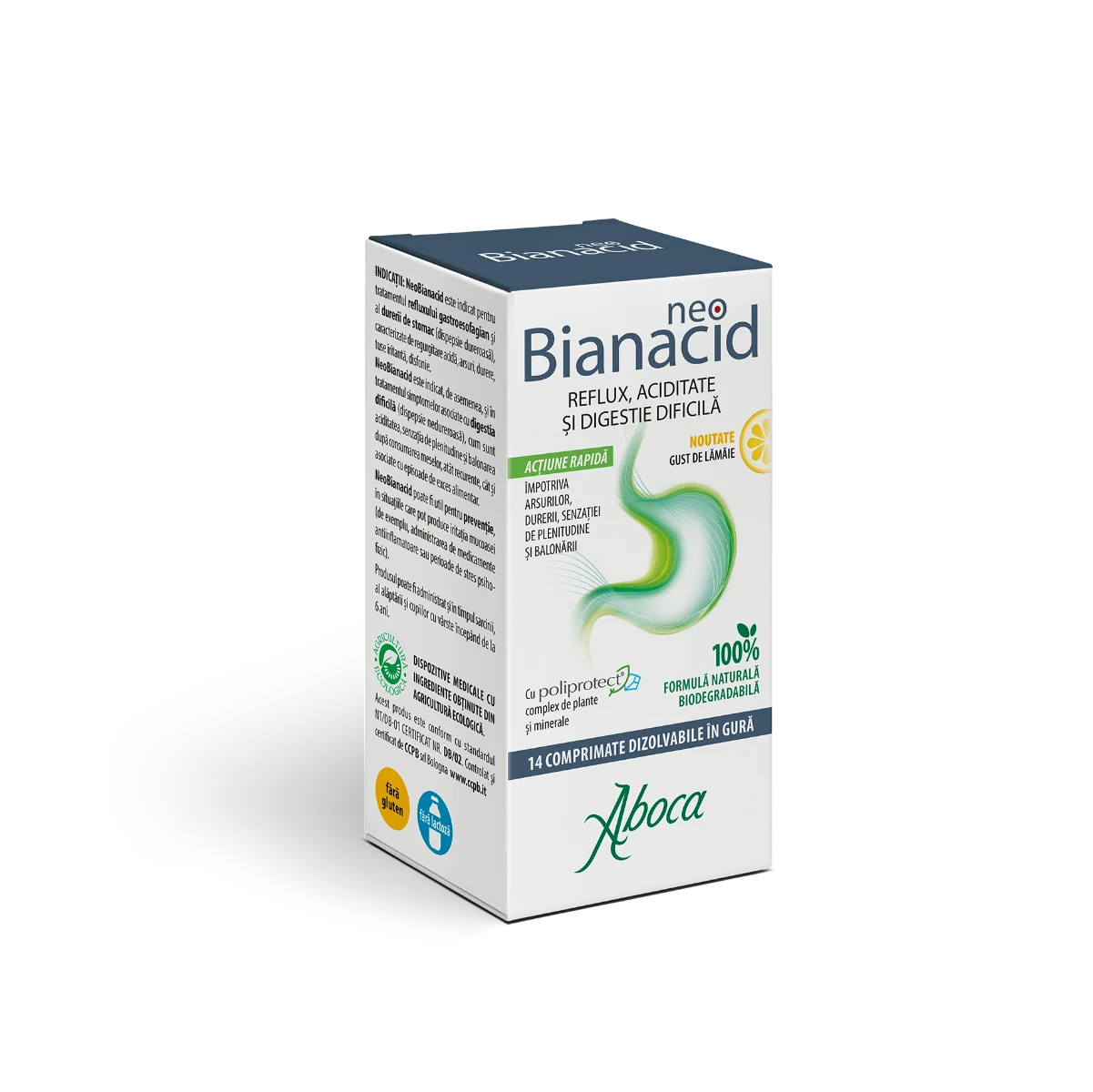 NeoBianacid pentru aciditate si reflux cu gust de lamaie, 14 comprimate, Aboca