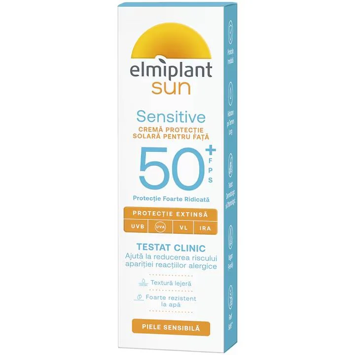 Crema protectie solara pentru ten sensibil Sensitive SPF50+ Sun, 50ml, Elmiplant