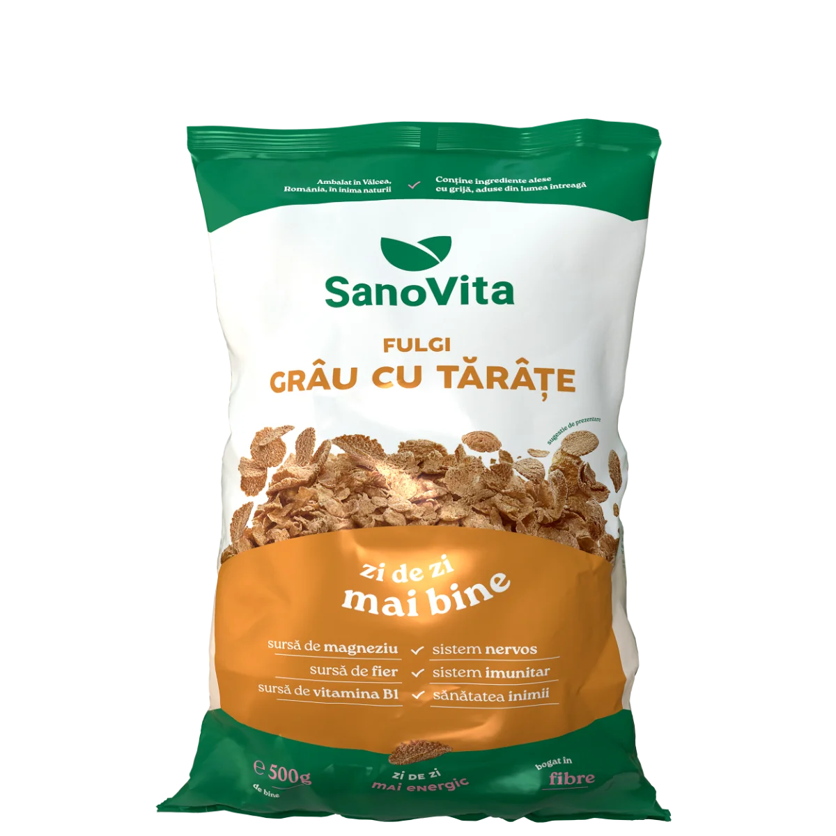 Fulgi de grau cu tarate, 500g, SanoVita