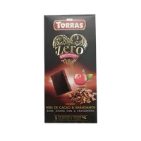 Ciocolata neagra cu merisoare fara zahar si gluten 52% cacao Zero, 125g, Torras
