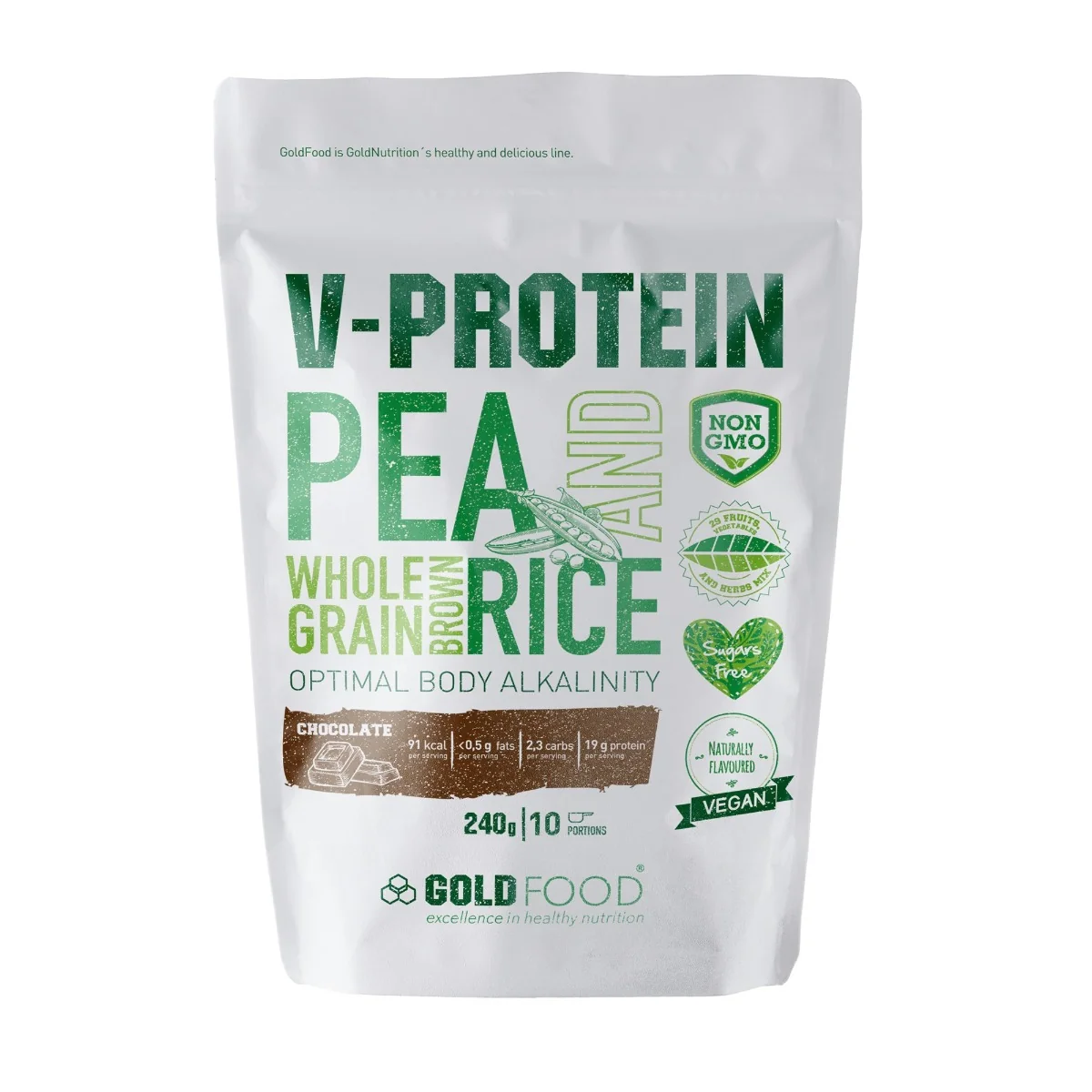 Pudra proteica V Protein cu ciocolata, 240g, Gold Nutrition 