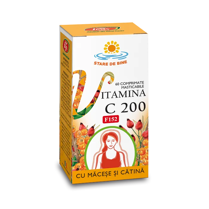 Vitamina C 200mg cu macese si catina, 60 comprimate, Fares