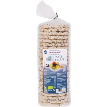 Rondele de orez cu spelta si alge marine fara sare Bio, 140g, Algamar