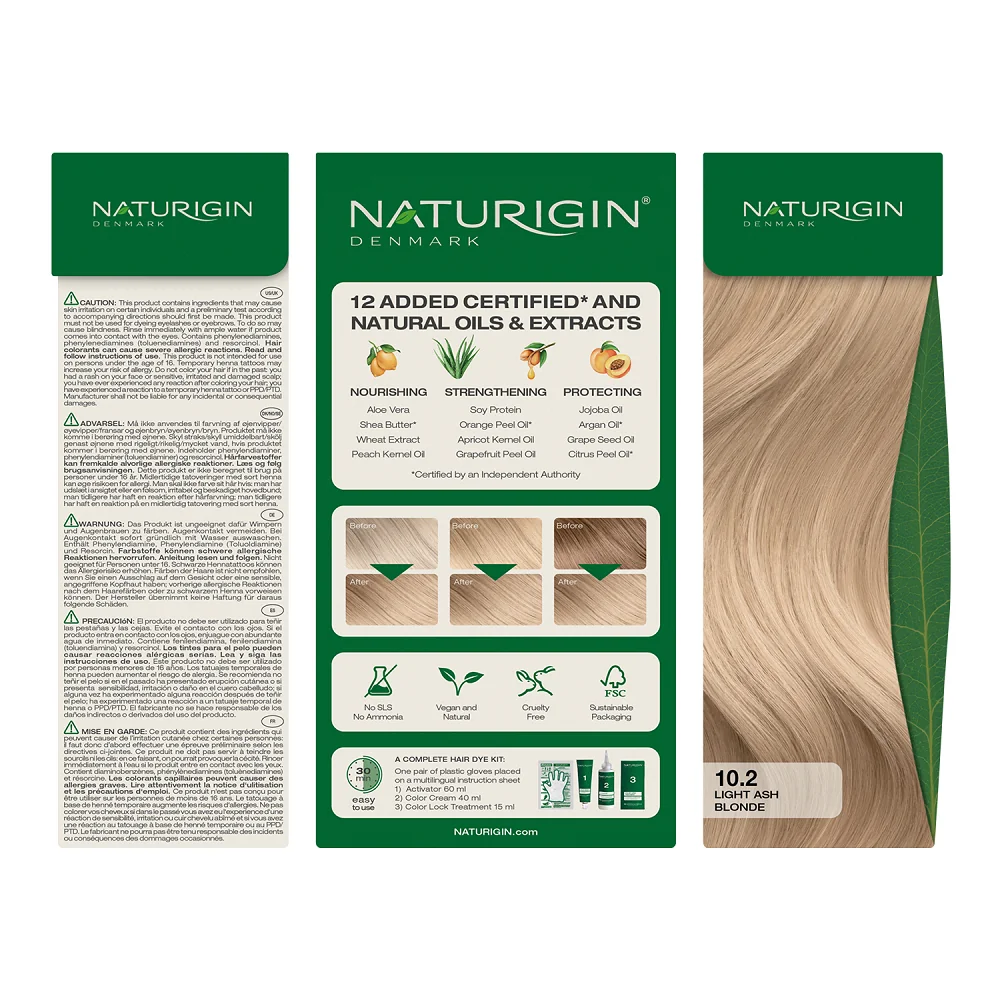 Vopsea de par Light Ash Blonde 10.2, 115ml, Naturigin