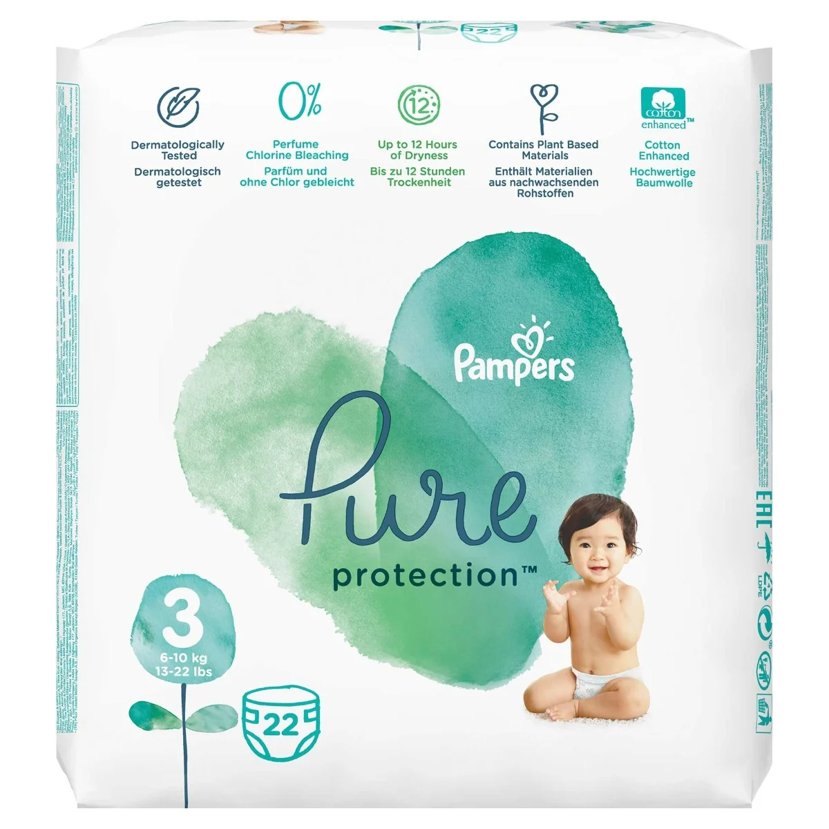 Scutece pentru copii Pure Protection, Marimea3, 6-10kg, 22bucati, Pampers 