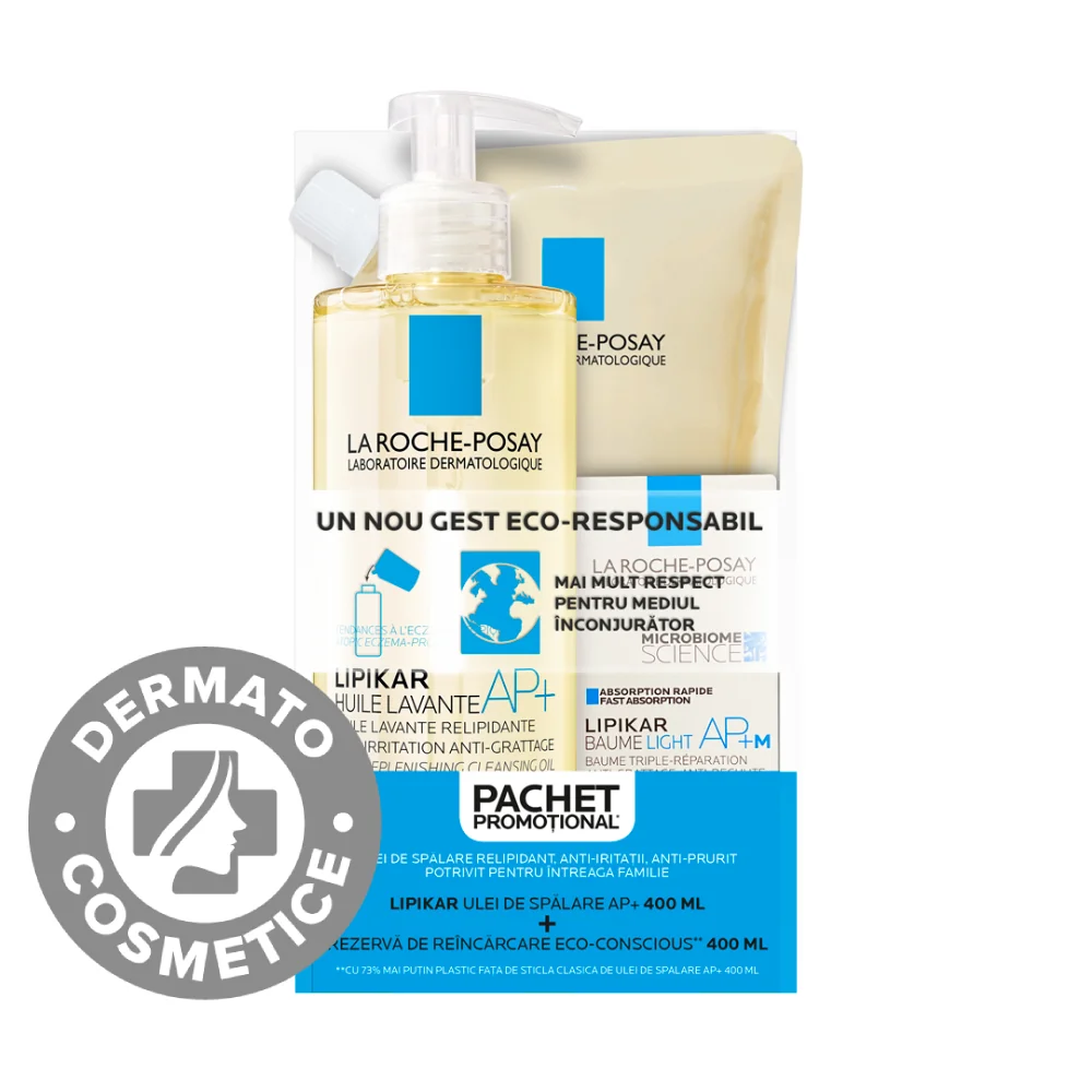 Pachet Ulei de spalate Lipikar Huile Lavante AP+ 400ml + Rezerva Lipikar Huile Lavante 400ml + Lipikar baume Light AP+M 15ml, La Roche-Posay