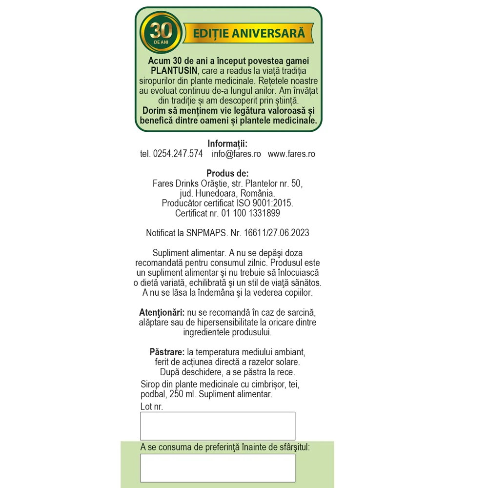 Sirop Plantusin forte, 250 ml, Fares