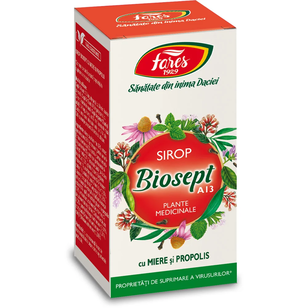 Sirop Biosept sirop A13 plante medicinale cu miere si propolis, 100 ml, Fares