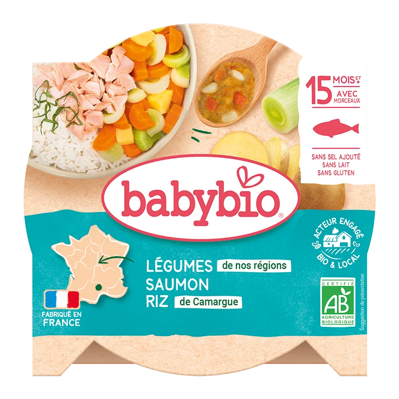 Meniu tocanita din legume, orez si somon +15 luni, 260g, BabyBio