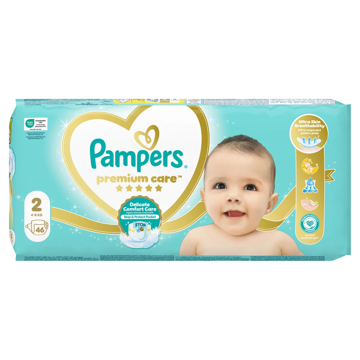 Scutece Premium Care Nr.2 pentru 4-8 kg, 46 bucati, Pampers