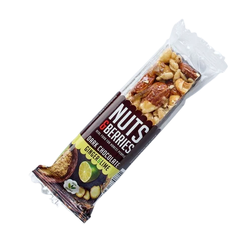 Baton crocant ECO cu nuci ciocolata neagra ghimbir si lamaie, 40g, Nuts & Berries