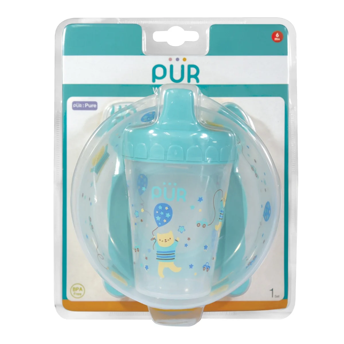Set pentru masa bol cu tacamuri si cana verde +6, 1 bucata, PUR
