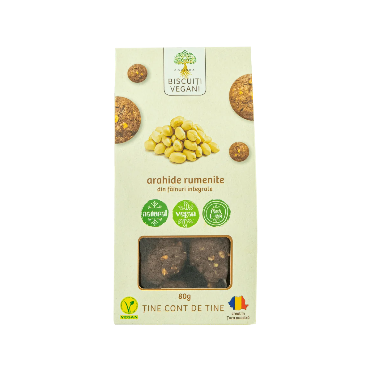 Biscuiti vegani cu arahide rumenite, 80g, Govinda