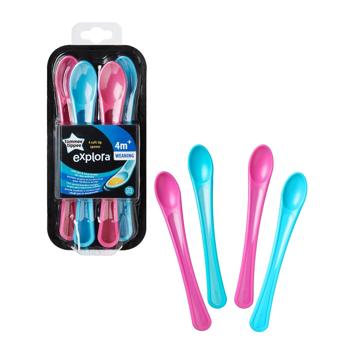 Lingurite roz-bleu pentru intarcat Explora, 4 bucati, Tommee Tippee