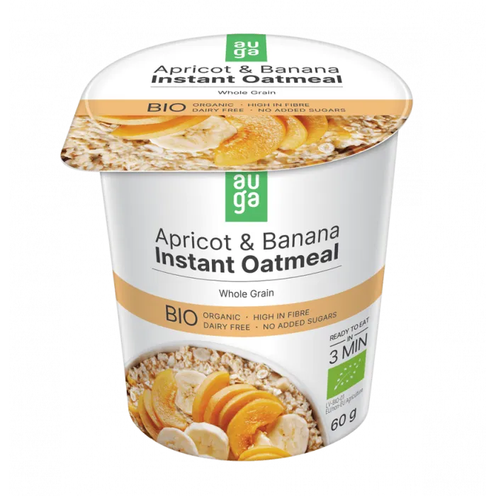 Porridge din ovaz integral cu caise si banane Bio, 60g, Auga