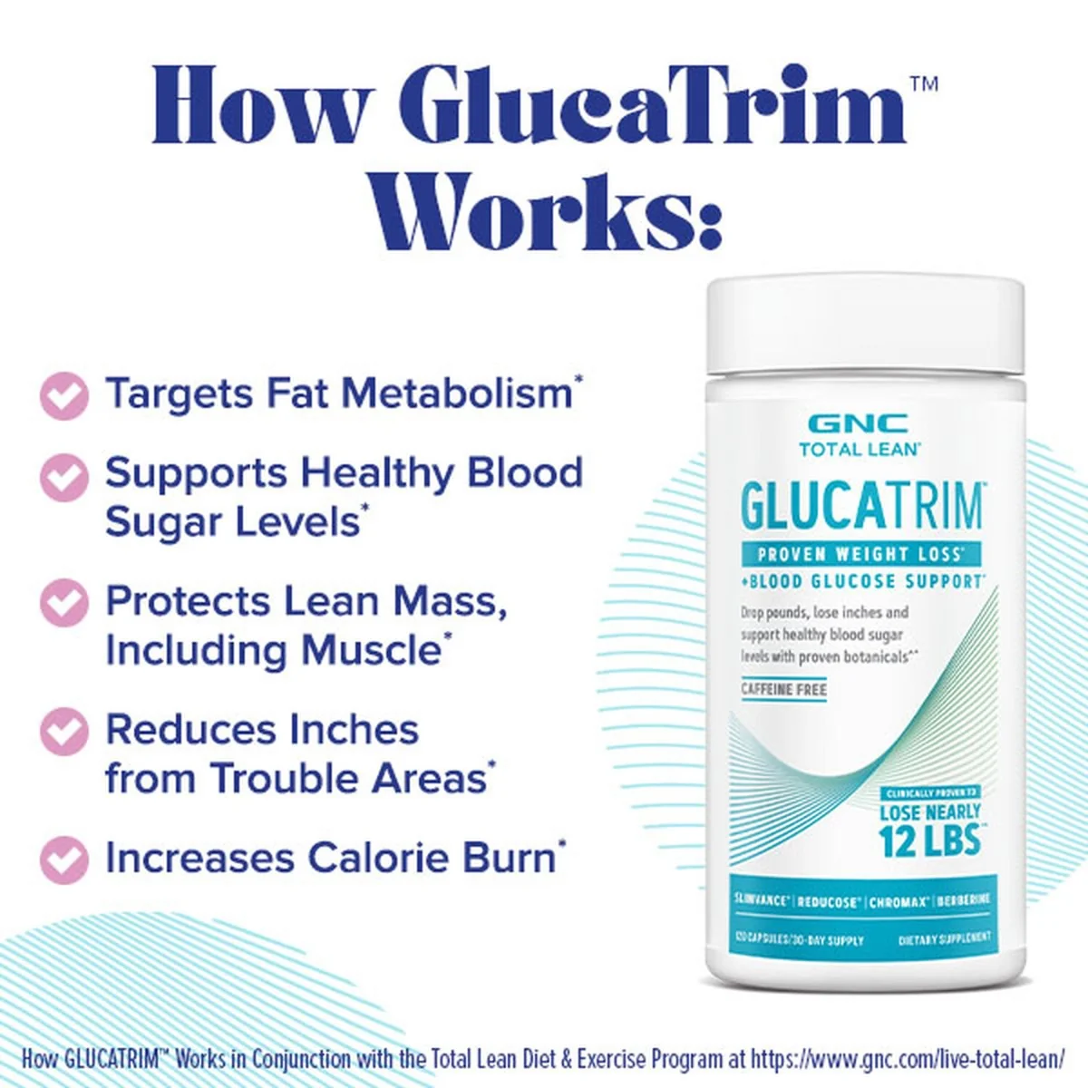 Formula avansata pentru slabit Total Lean® GlucaTrim™ Proven Weight Loss + Blood Glucose Support, 120 capsule, GNC