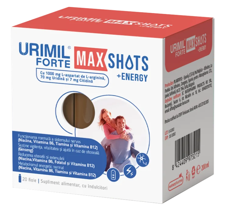 Urimil Forte Max Shots + Energy, 20 fiole, Naturpharma