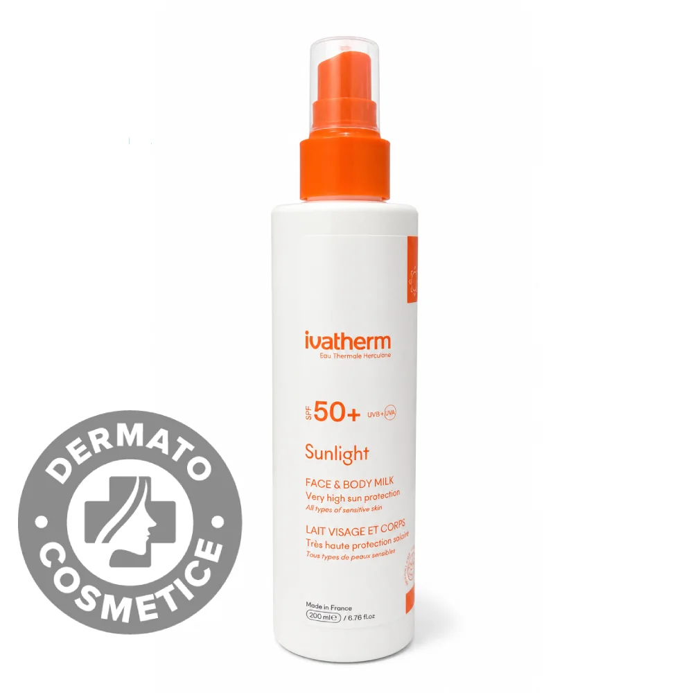 Lapte pentru fata si corp cu protectie solara SPF 50+ Sunlight, 200 ml, Ivatherm