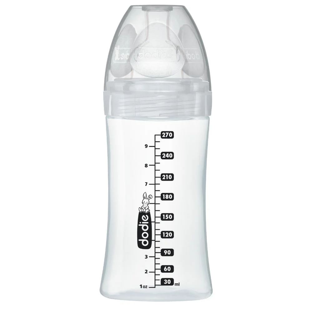 Biberon din sticla cu functie senzoriala si tetina plata anti-colici 0-6 luni Debit 2 Paris, 270ml, Dodie