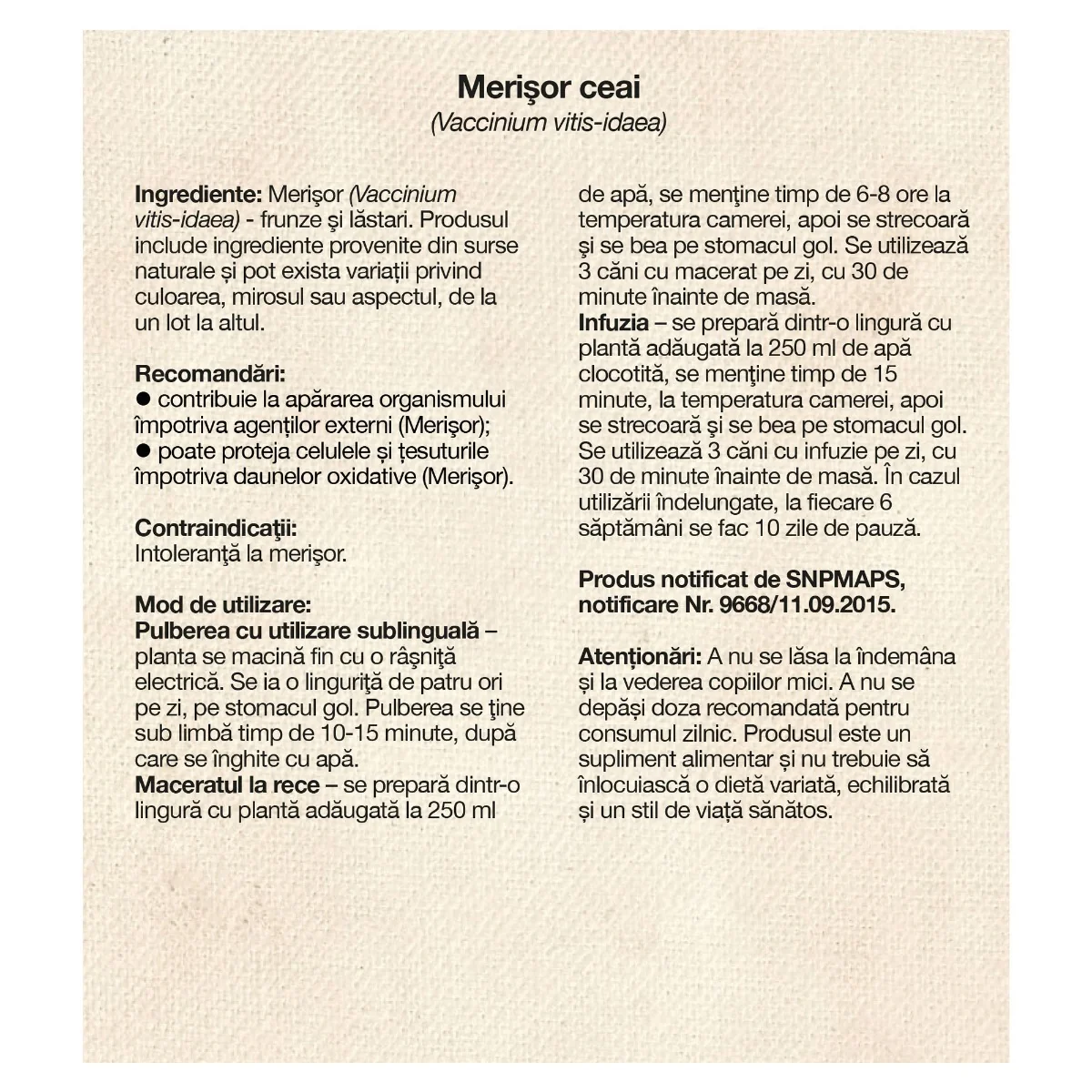 Ceai de merisor, 30g, Dacia Plant