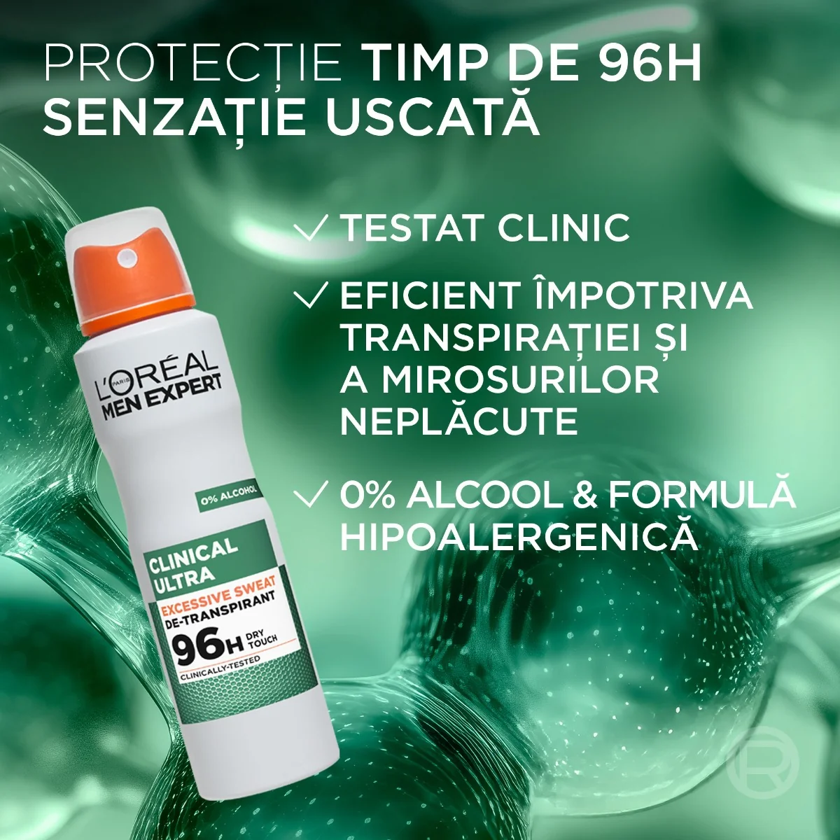 Spray antiperspirant fara alcool, 150ml, L'oreal Men Expert