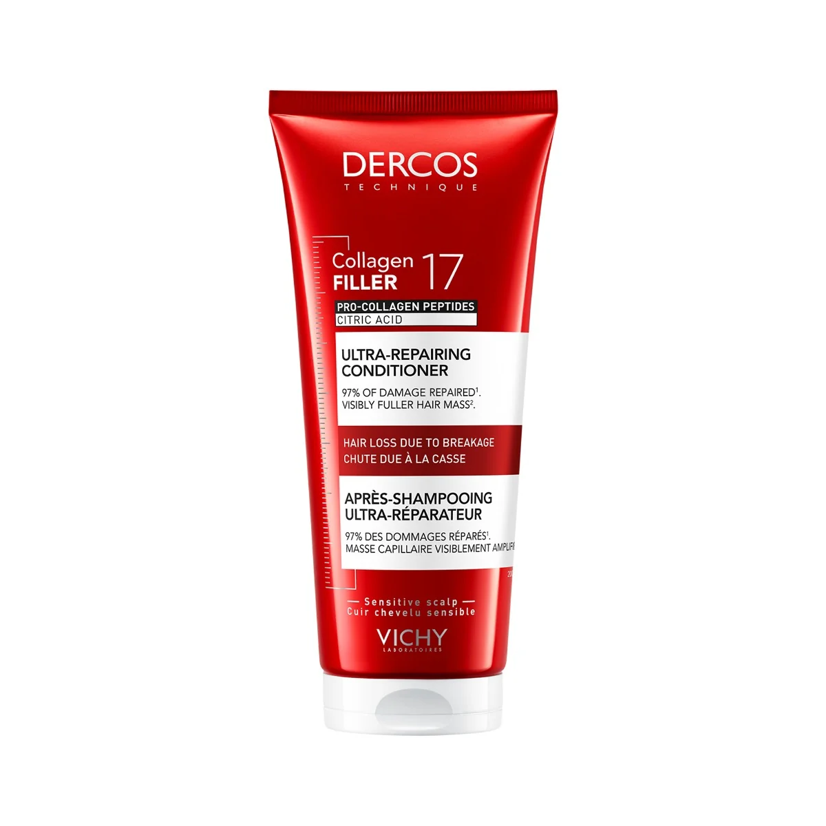Balsam ultra-reparator cu peptide pro-colagen si acid citric Dercos Collagen 17 Filler, 200ml, Vichy