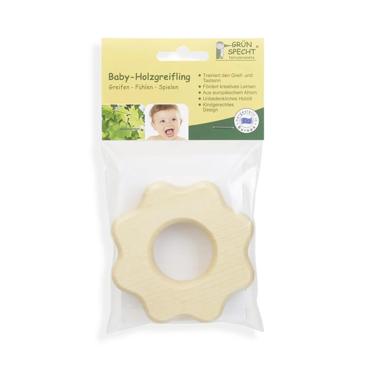 Jucarie de apucare din lemn de artar forma floare 570-V5, 1 bucata, Grunspecht