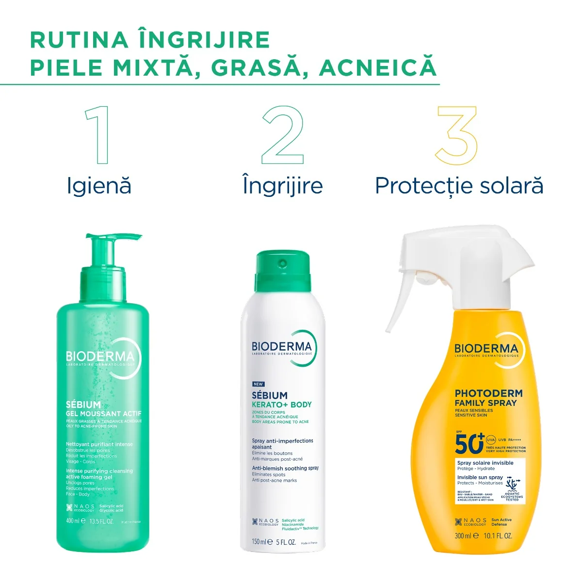 Spray de corp calmant anti-imperfectiuni Kerato+ Sebium, 150ml, Bioderma