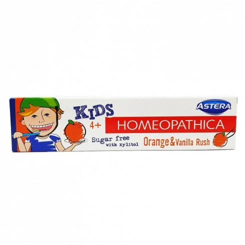 Pasta de dinti homeopatica pentru copii cu portocala si vanilie 4 ani+, 50ml, Astera