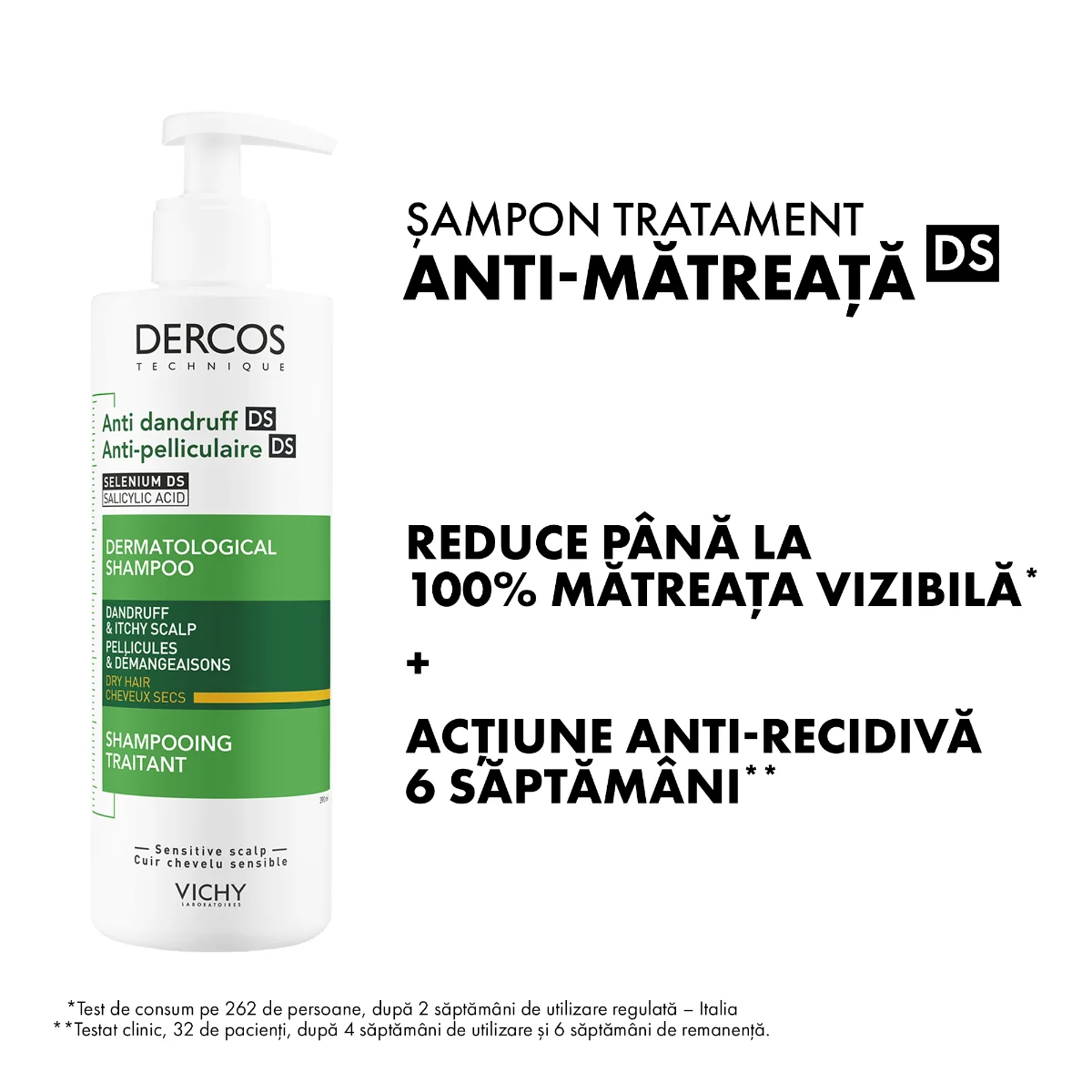 Sampon tratament anti-matreata uscata Dercos, 390ml, Vichy