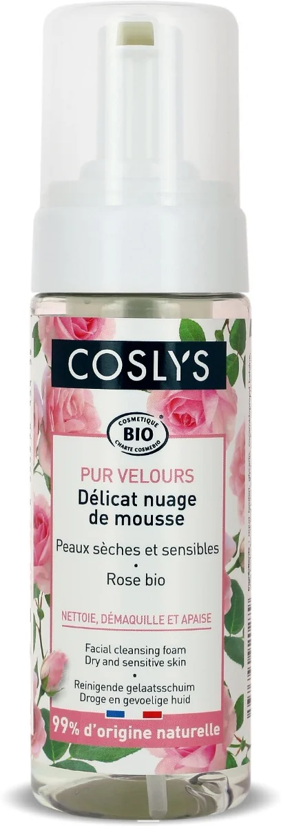 Spuma bio de curatare fara sapun pentru ten uscat si sensibil cu trandafiri, 150ml, Coslys