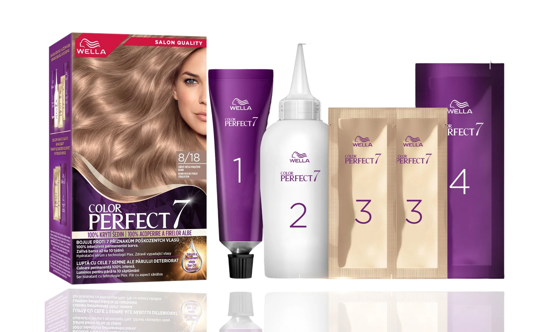 Vopsea de par permanenta Blond Deschis Perlat Stralucitor 8/18 Color Perfect, 135ml, Wella
