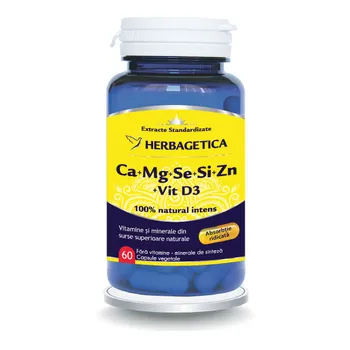 Ca+Mg+Se+Si+Zn Organice cu Vitamina D3, 60 capsule, Herbagetica 