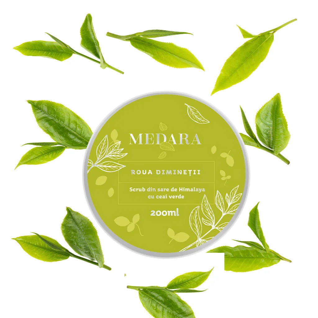 Scrub cu sare de Himalaya si ceai verde Roua Diminetii, 200ml, Medara