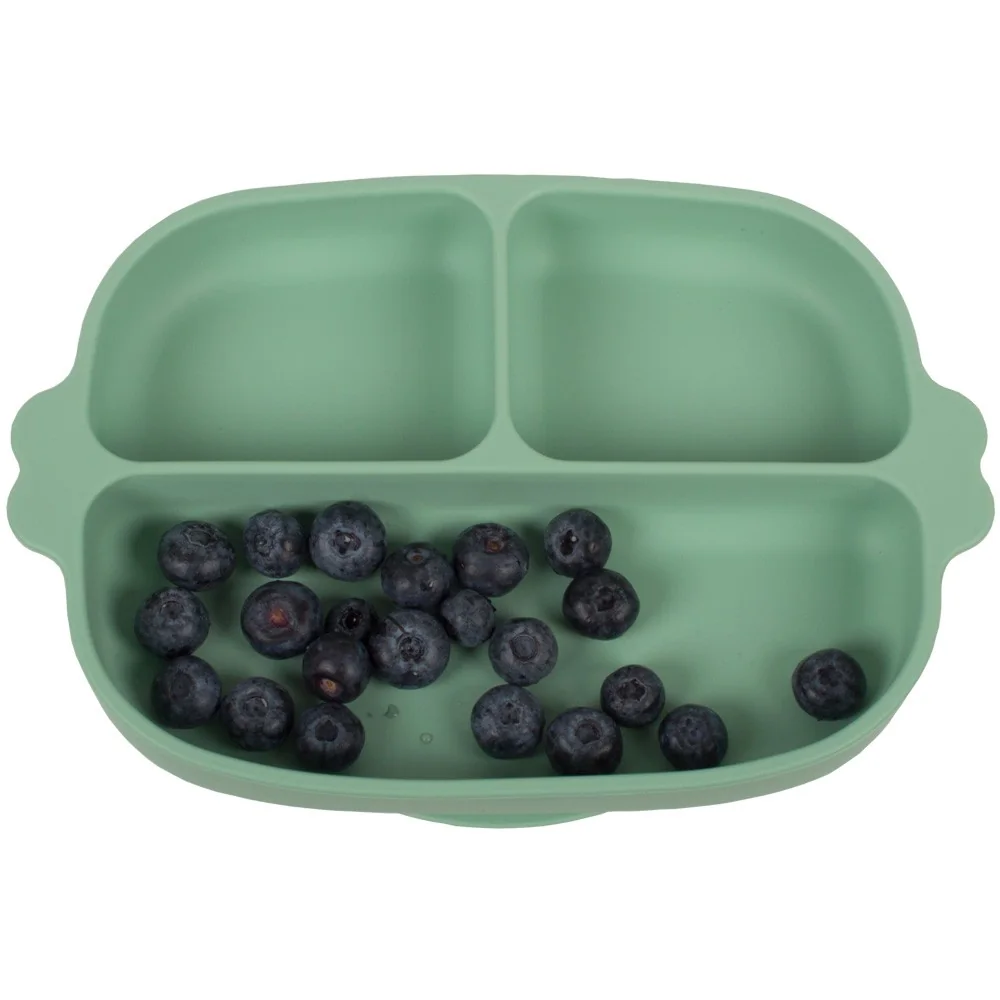 Set farfurie cu ventuza si 2 lingurite din silicon fara BPA verde, 1 bucata, KidsCare