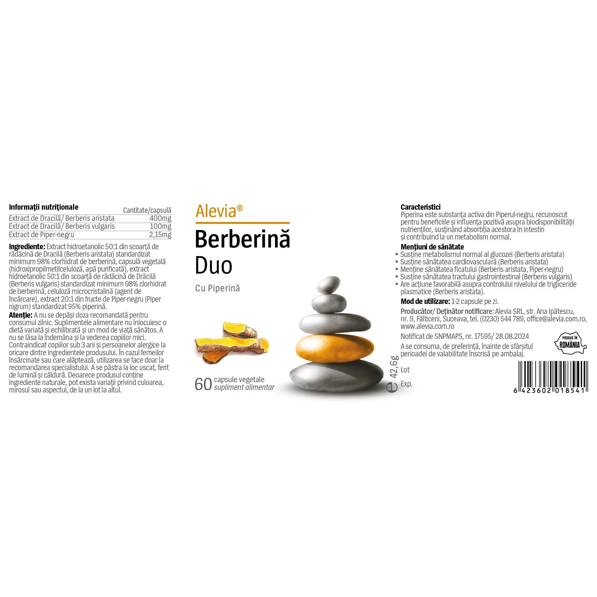 Berberina Duo cu Piperina, 60 capsule vegetale, Alevia 