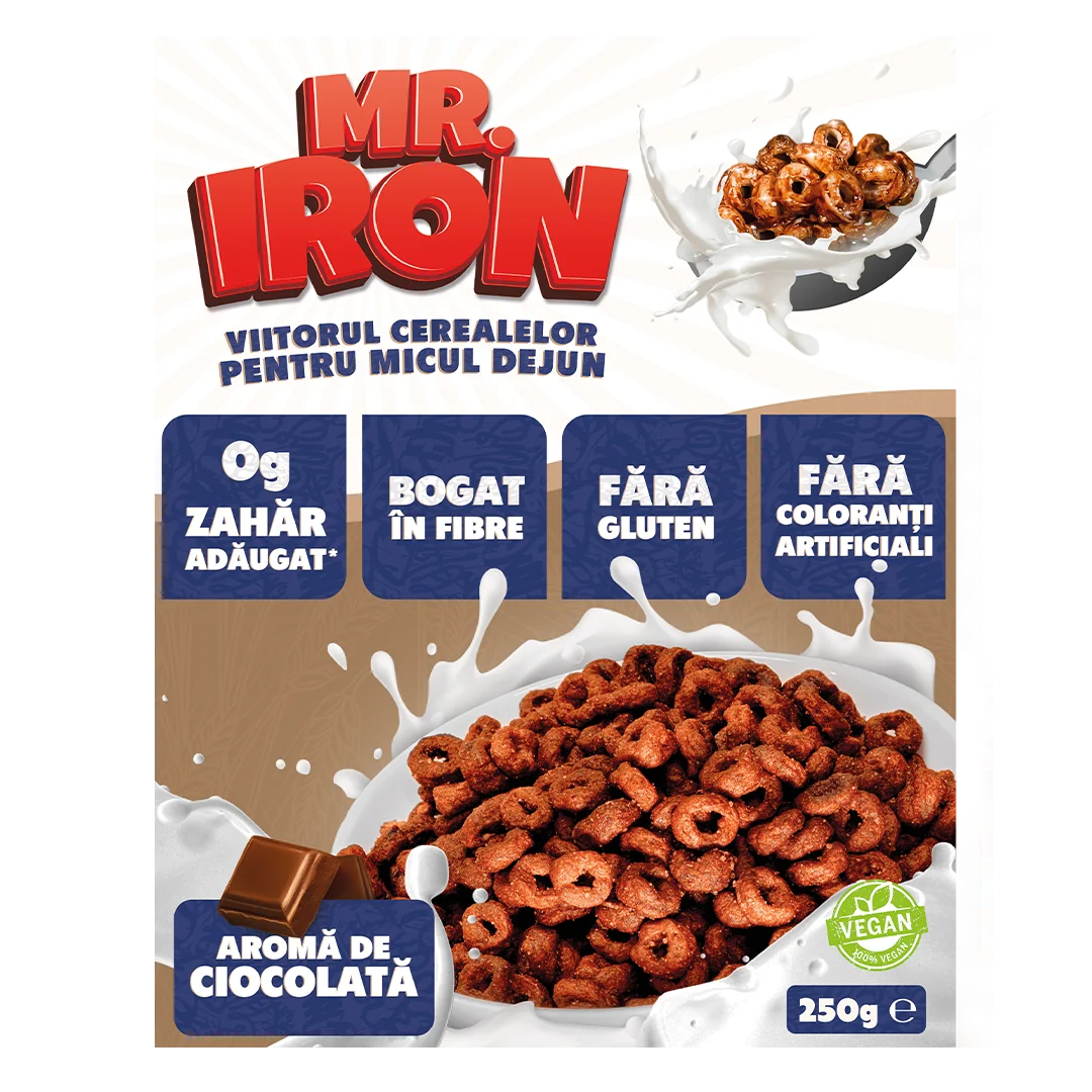 Cereale din ovaz fara zahar si fara gluten Ciocolata inghetata, 250g, Mr. Iron
