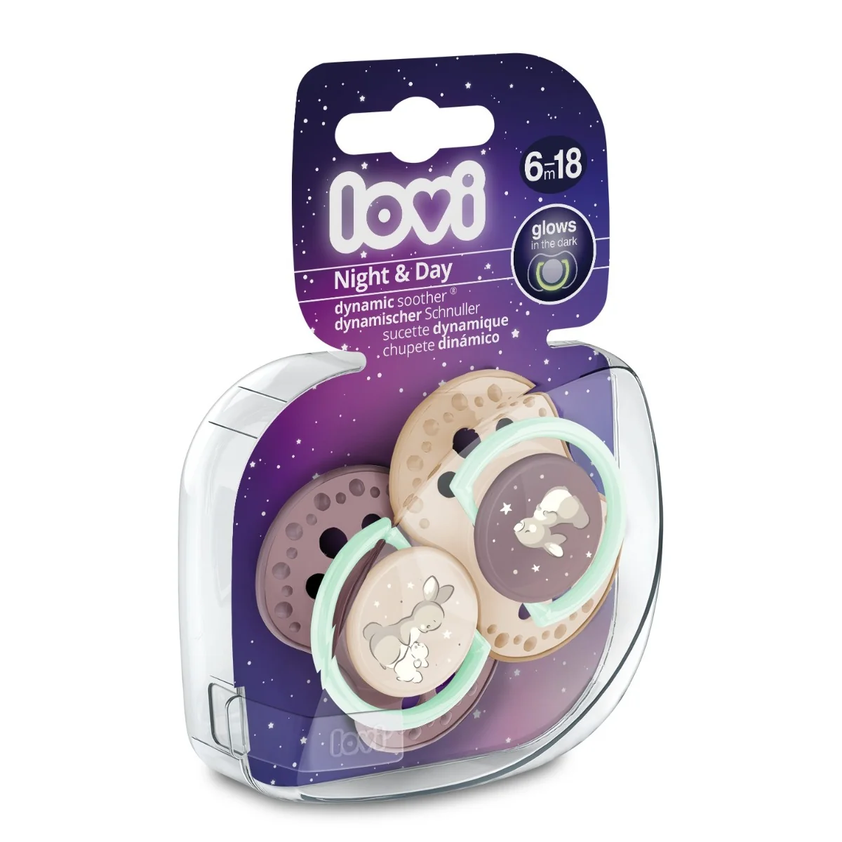 Set suzete din silicon pentru 6 - 18 luni Dynamic Night & Day 22/915GIRL, 2 bucati, LOVI